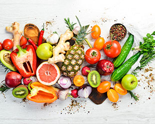 Full servings of fruits and veggies.